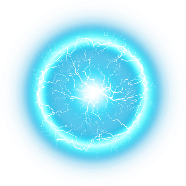 Blue Ball lightning on a transparent background. Abstract electric lightning strike. Light flash, thunder, spark. PNG.